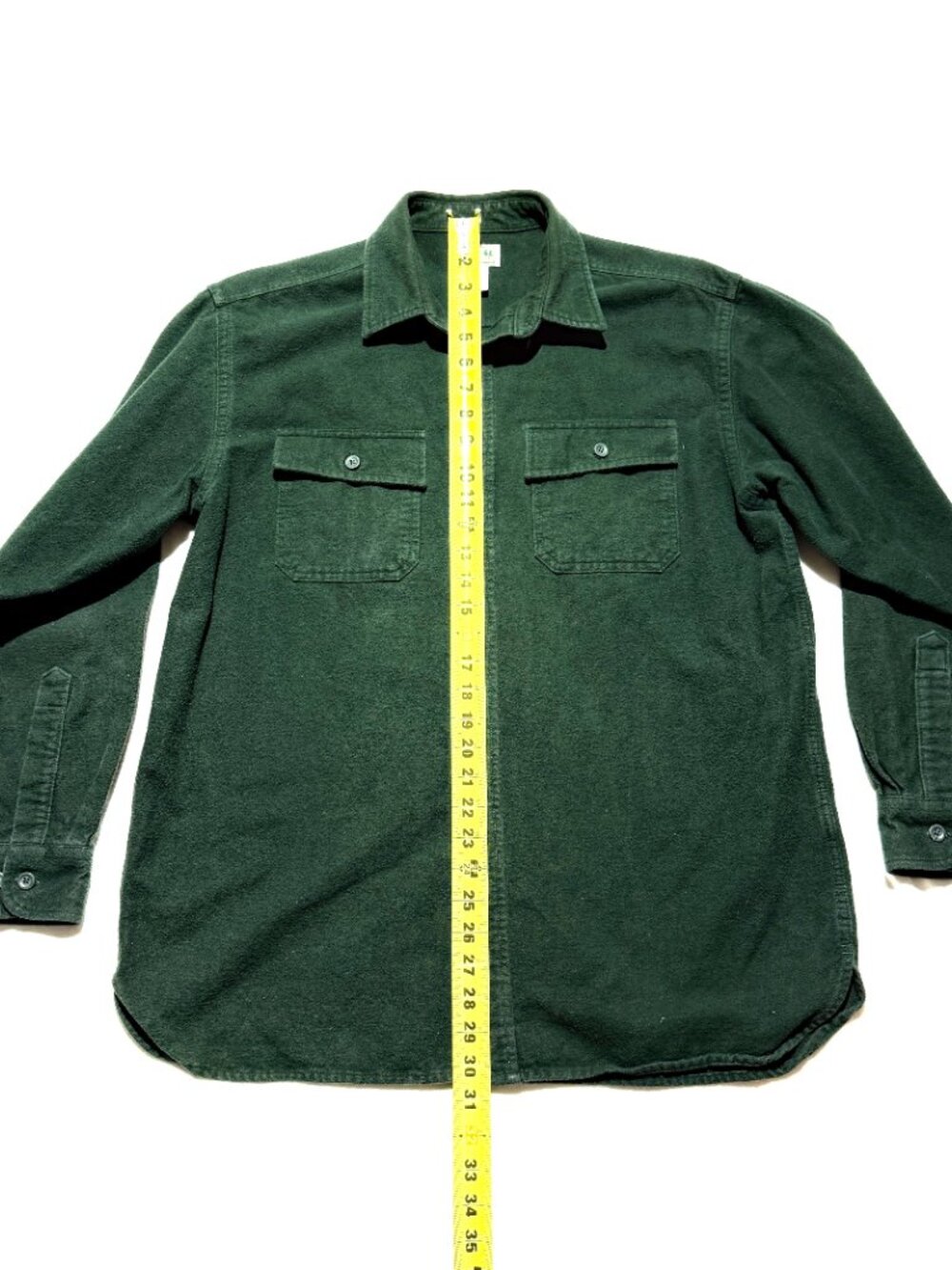 L.L. Bean Mens Heavy Cotton Shirt Large Green Long Sleeve Chamois Cloth - Picture 5 of 7